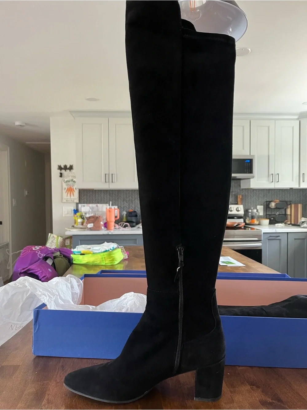 Stuart Weitzman Black Suede and Leather  over the knee boots